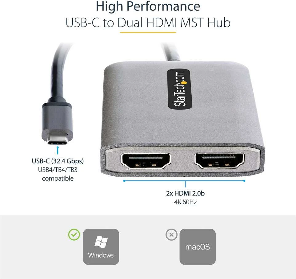 USB adapteris StarTech MST14CD122HD išorinės grafikos kortelės usb 3840 x 2160 px Juodas, Pilka