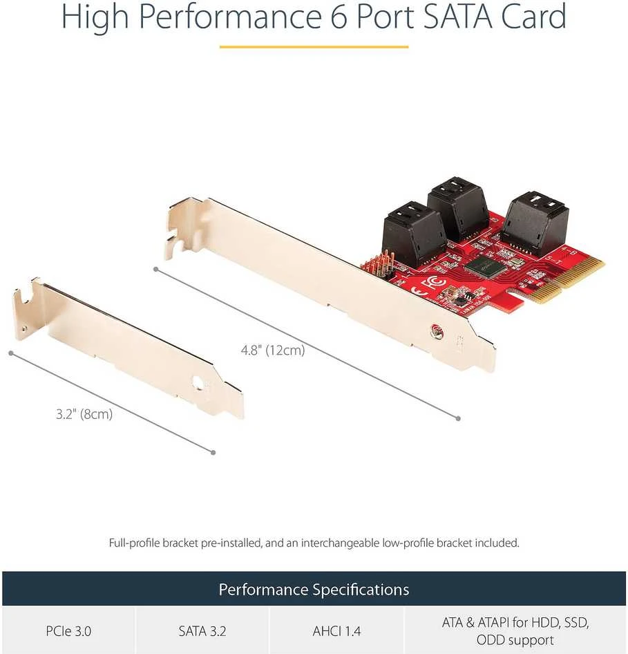 „StarTech SATA PCIE“ plokštė – 6 prievadų (6 GB/s) / PCIE SATA išplėtimo plokštė ASM1166