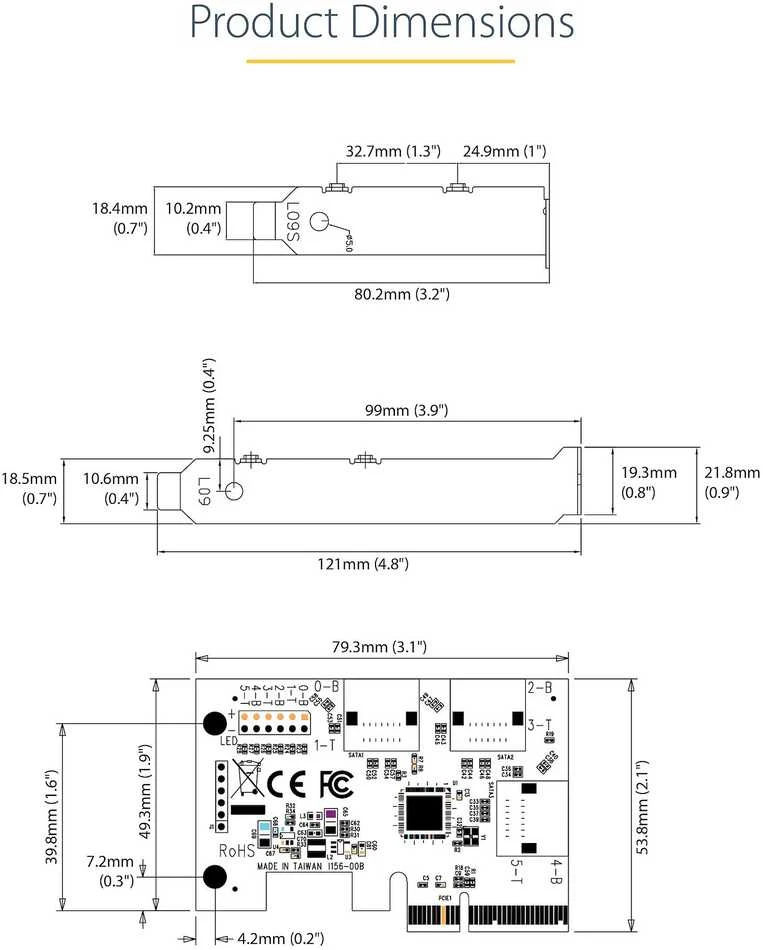 „StarTech SATA PCIE“ plokštė – 6 prievadų (6 GB/s) / PCIE SATA išplėtimo plokštė ASM1166