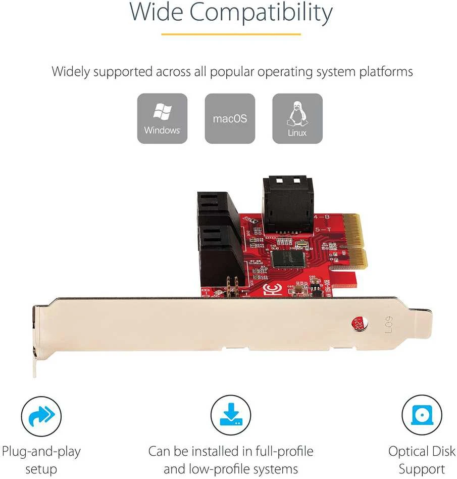 „StarTech SATA PCIE“ plokštė – 6 prievadų (6 GB/s) / PCIE SATA išplėtimo plokštė ASM1166