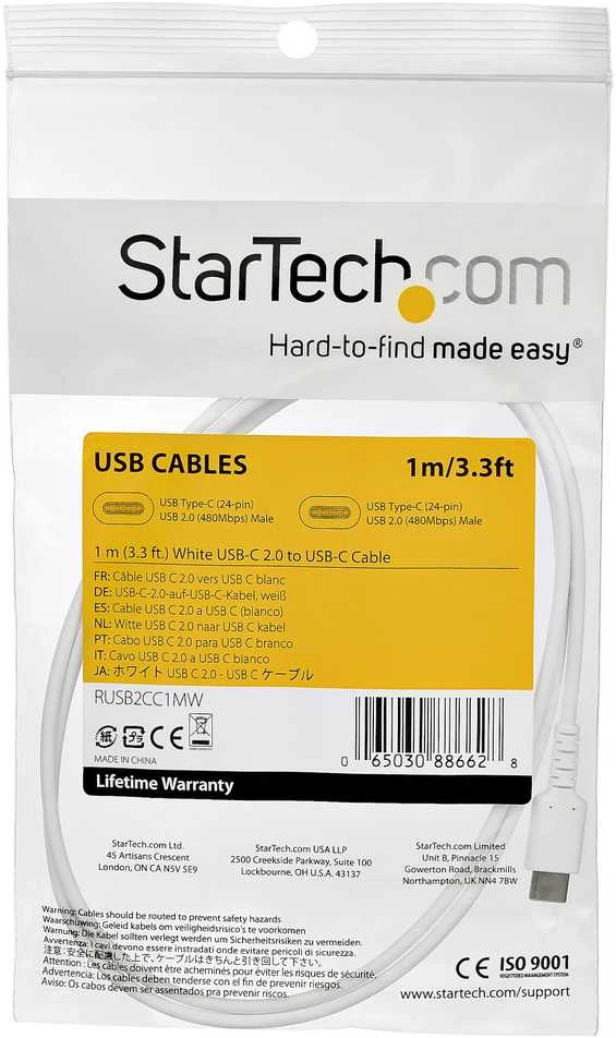 Kabelis USB StarTech USB-C - USB-C 1 m Baltas (RUSB2CC1MW)