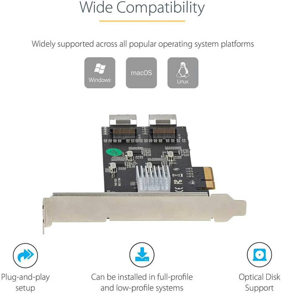 STARTECH.COM SATA PCIe Controller 8 Port - 6Gbit/s SATA PCIe Schnittstellenkarte - PCIe x4 Gen2 zu SATA III - SATA HDD/SSD