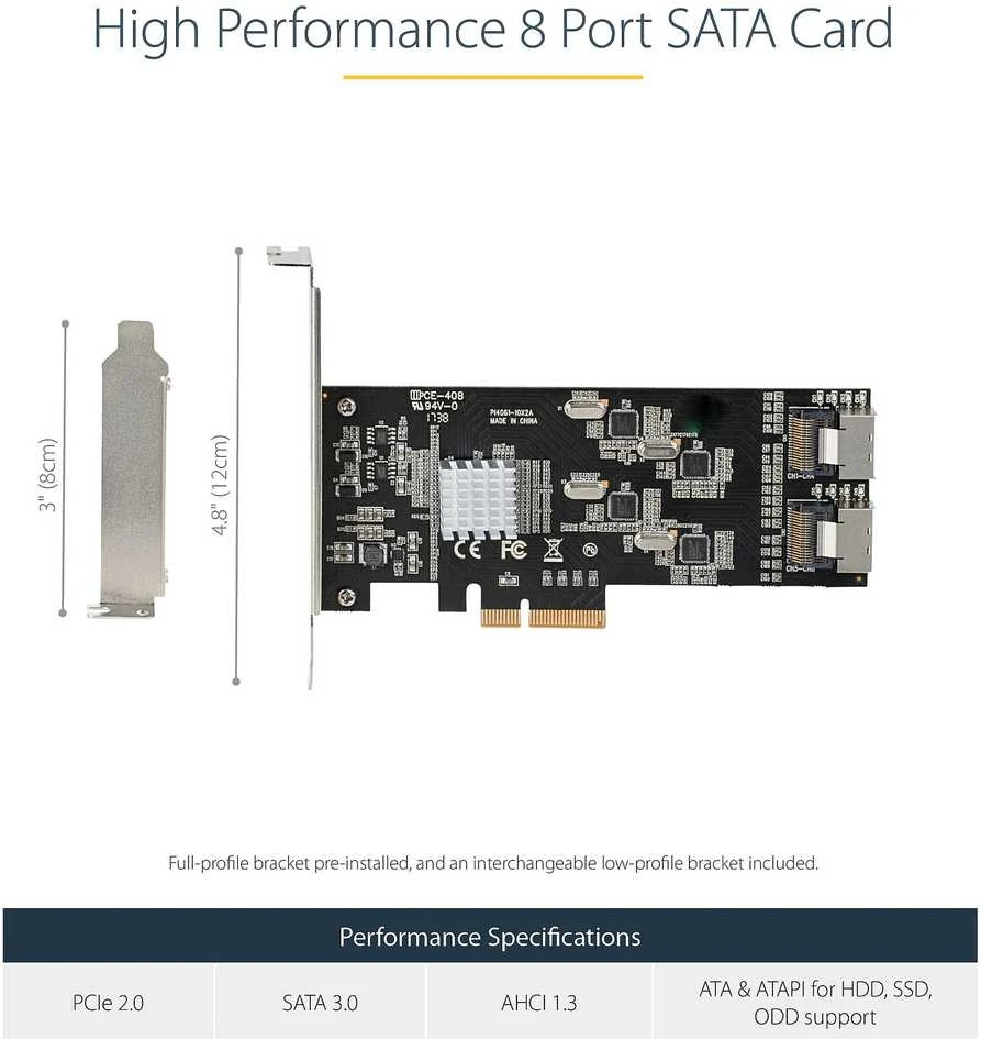 STARTECH.COM SATA PCIe Controller 8 Port - 6Gbit/s SATA PCIe Schnittstellenkarte - PCIe x4 Gen2 zu SATA III - SATA HDD/SSD