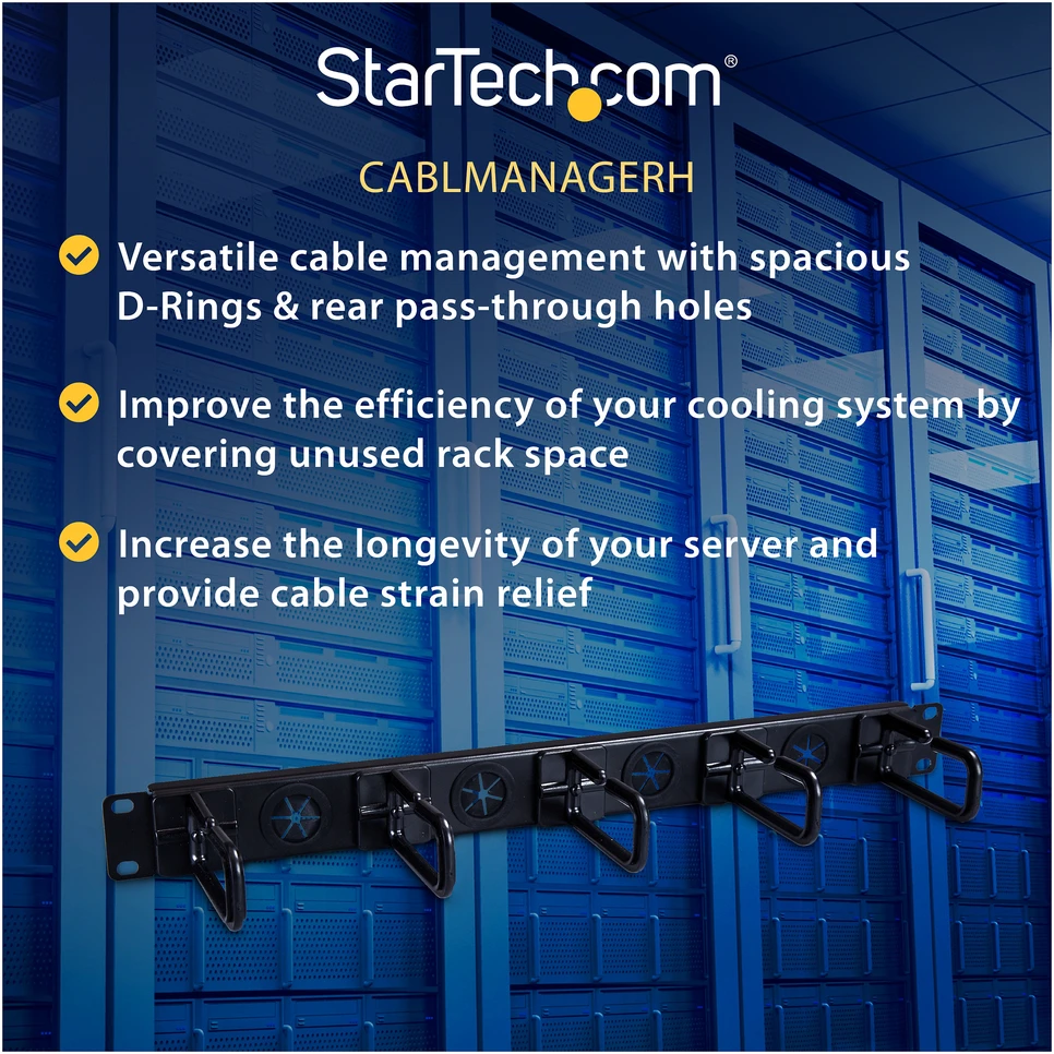 Startechcom StarTech Organizer do kabli 1U 19'' su uchwytami (CABLMANAGERH)
