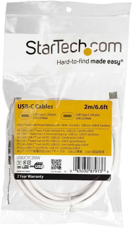Kabelis USB StarTech USB-C – USB-C 2 m Baltas (USB2C5C2MW)