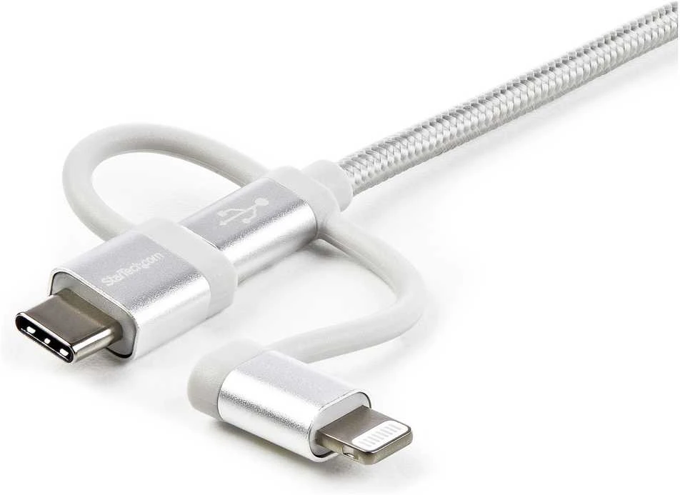 Kabelis USB StarTech USB-A - USB-C + microUSB + Lightning 1 m Sidabrinė (LTCUB1MGR)
