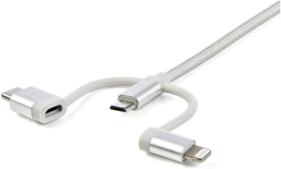 Kabelis USB StarTech USB-A - USB-C + microUSB + Lightning 1 m Sidabrinė (LTCUB1MGR)
