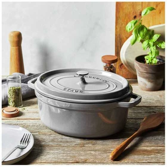 Ovalus ketaus puodas STAUB, 31 cm, 5,5 l, spalva: pilka