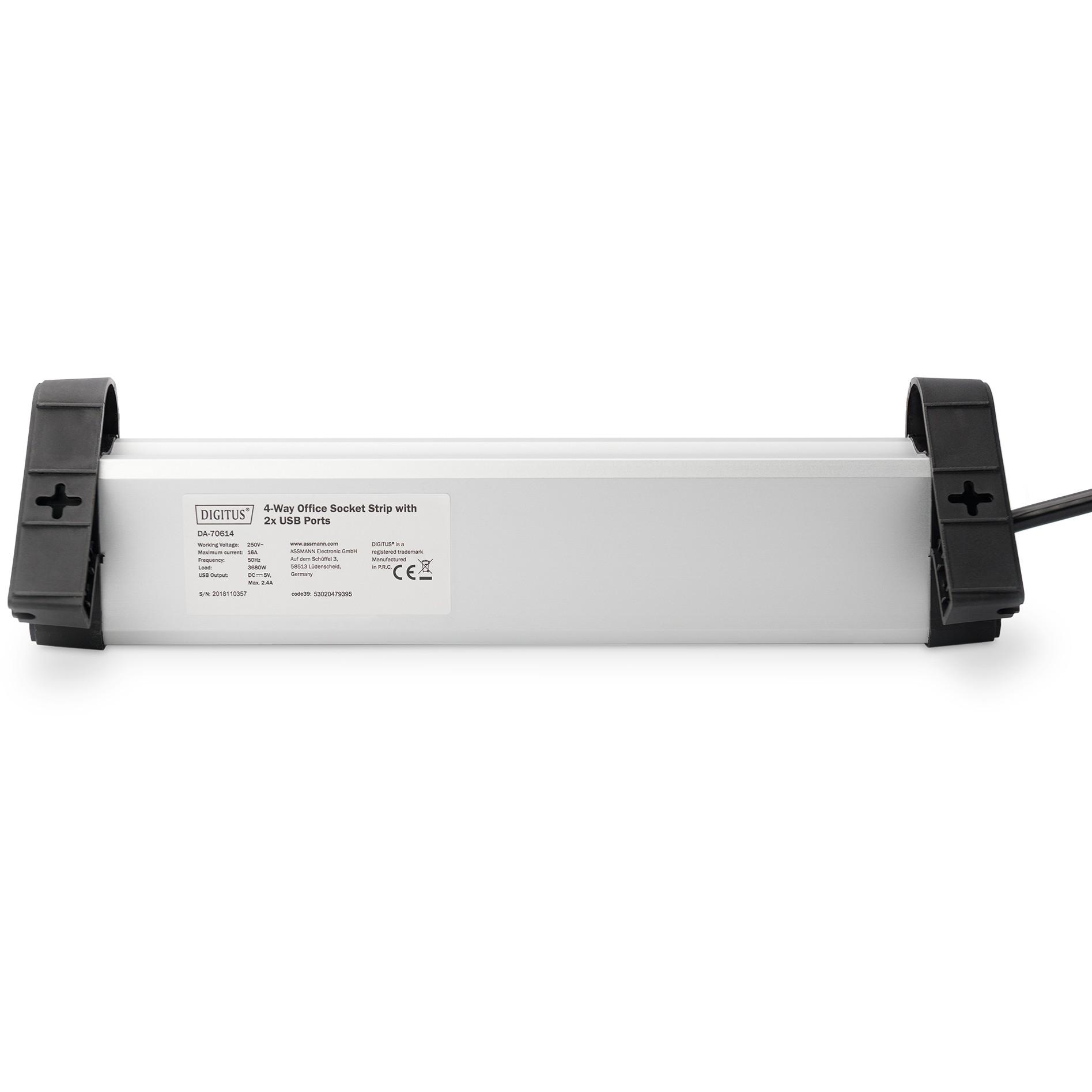 Assmann Electronic DIGITUS 4 krypčių biuro lizdų juostelė su 2x USB jungtys