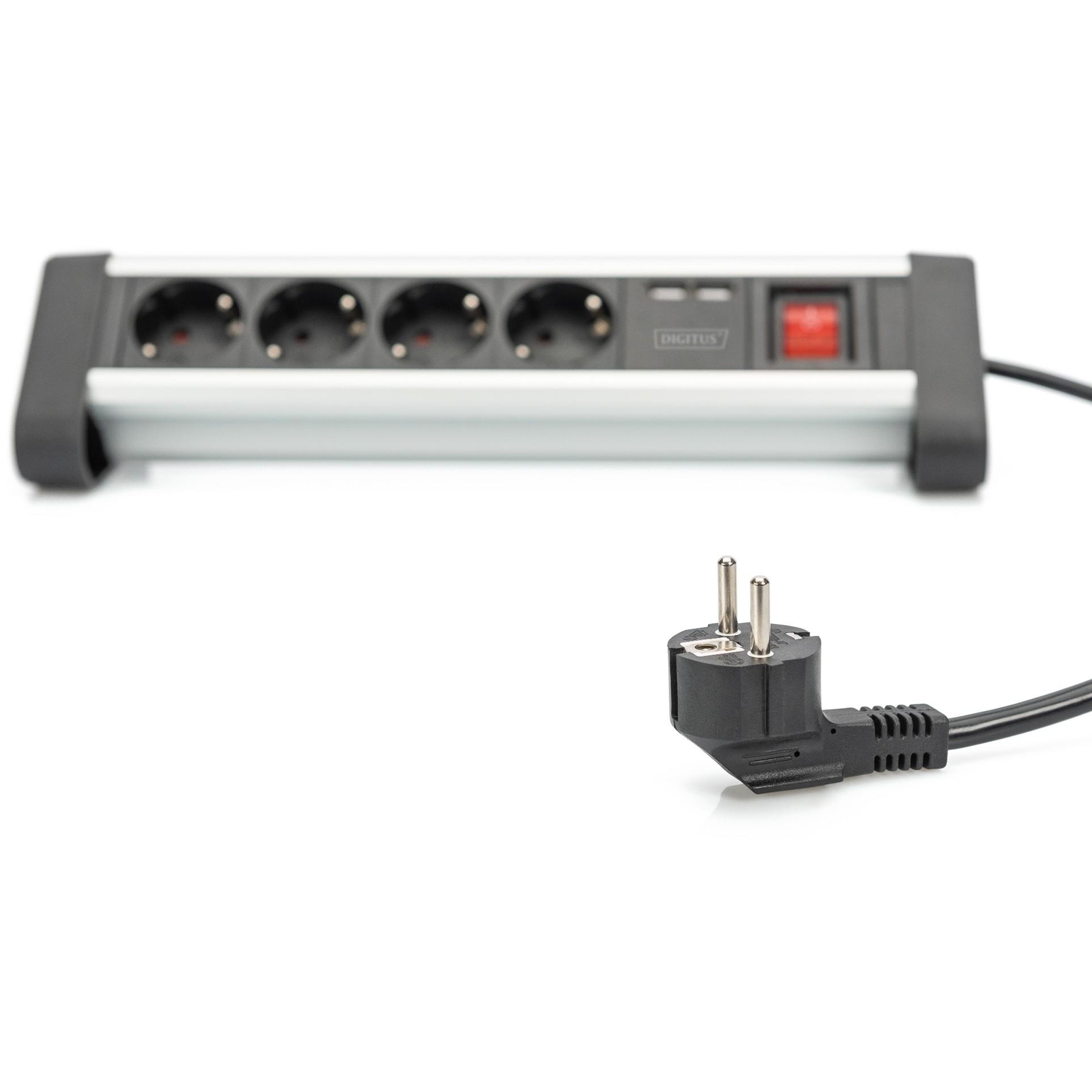 Assmann Electronic DIGITUS 4 krypčių biuro lizdų juostelė su 2x USB jungtys