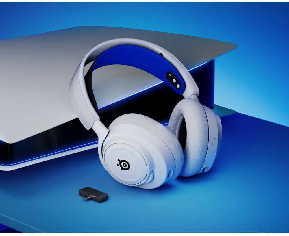 Belaidės ausinės su mikrofonu SteelSeries Arctis Nova 7P Over-Ear, Baltos/Mėlynos spalvos
