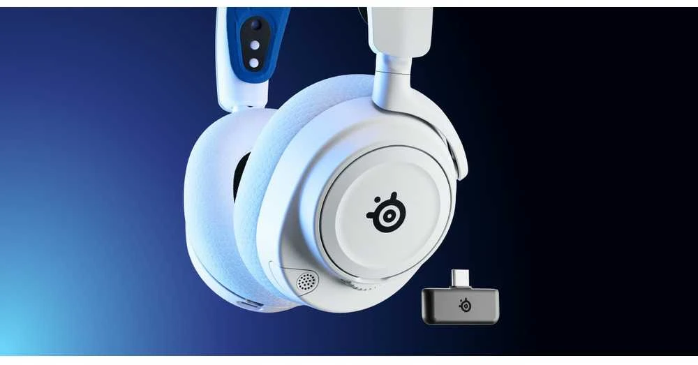 Belaidės ausinės su mikrofonu SteelSeries Arctis Nova 7P Over-Ear, Baltos/Mėlynos spalvos