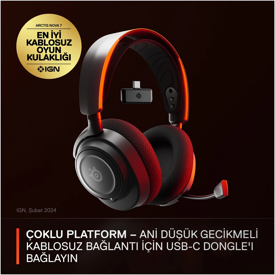 Belaidės žaidimų ausinės SteelSeries Arctis Nova 7, Juodos spalvos