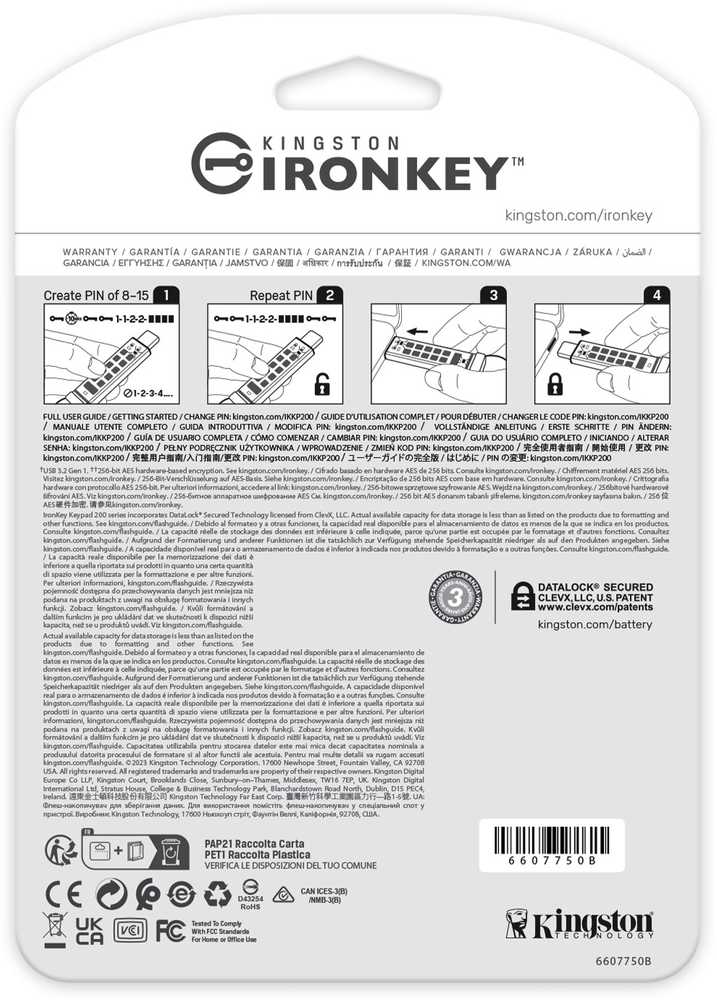 Kingston IronKey klaviatūra 200 128GB USB-C AES Encrypted