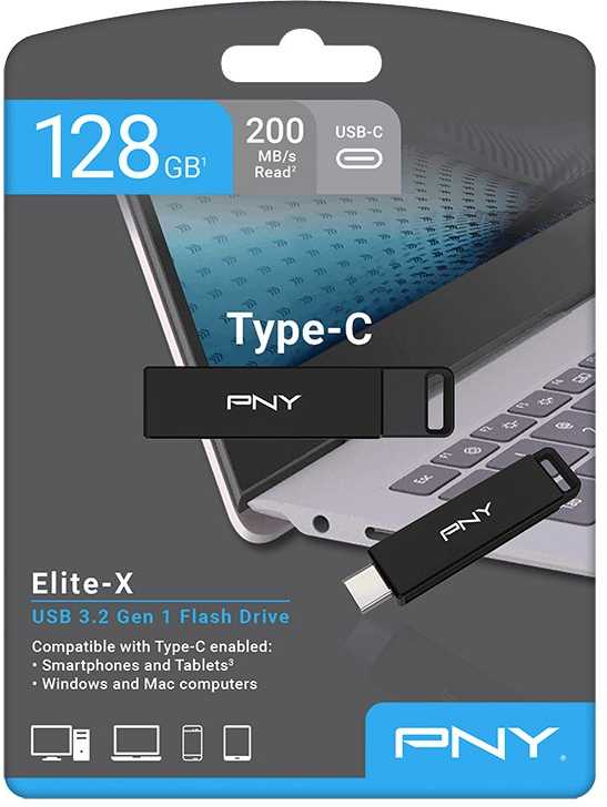 PNY Elite X USB 3.2 Typ C 128GB USB atmintinė, mažmeninė prekyba