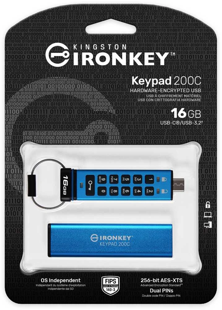 Kingston IronKey klaviatūra 200 16GB USB-C AES Encrypted