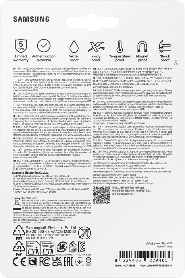 USB laikmena Samsung BAR Plus, 256 GB, Sidabrinės spalvos
