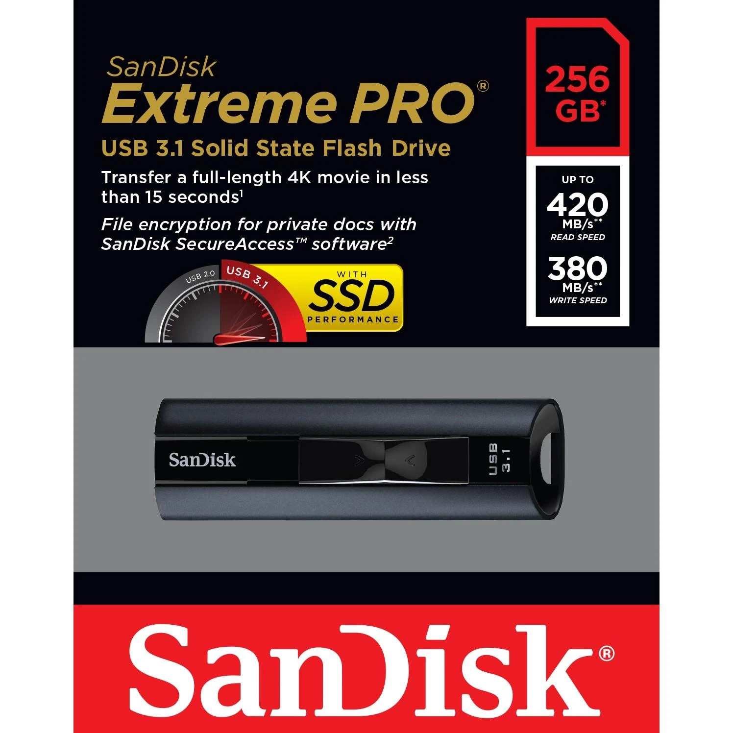 USB laikmena SanDisk Extreme Pro, 256GB
