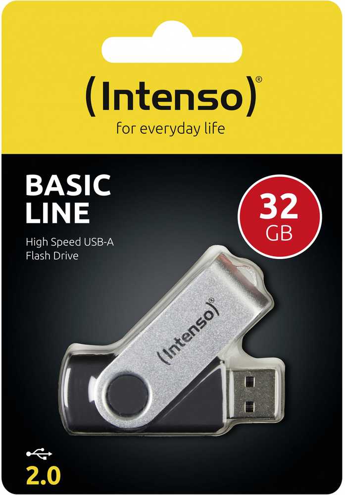 STICK 32GB USB 2.0 Intenso Basic Line juoda/sidabrinė