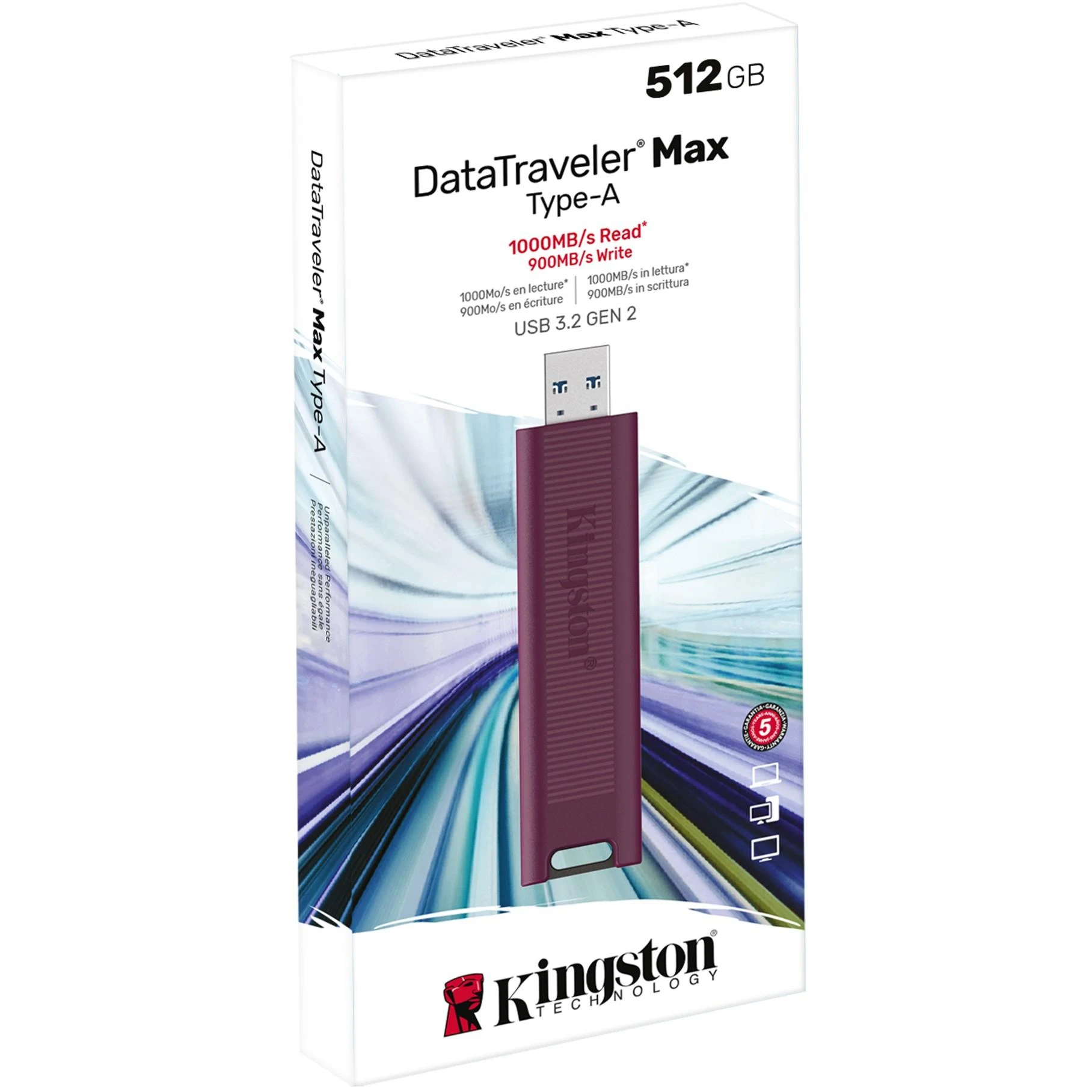 „Kingston“ | USB 3.2 atmintinė | „DataTraveler MAX“ | 512 GB | USB A tipo