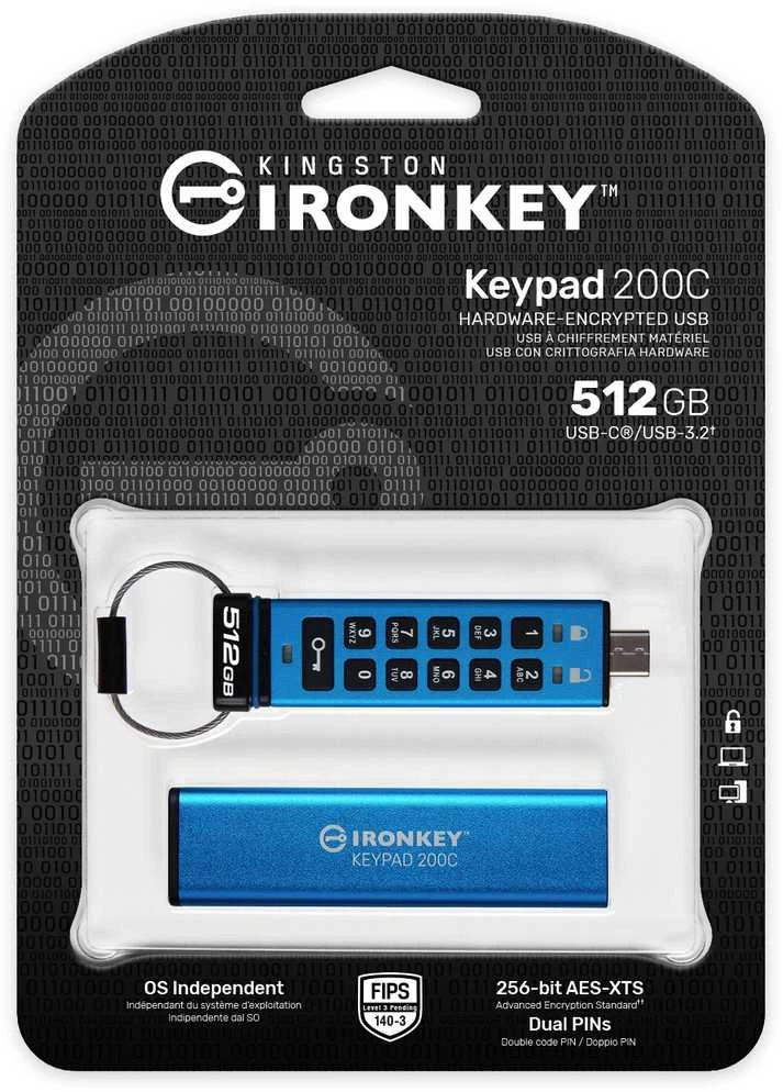 „Kingston IronKey“ klaviatūra 200 512 GB USB-C su AES šifravimu