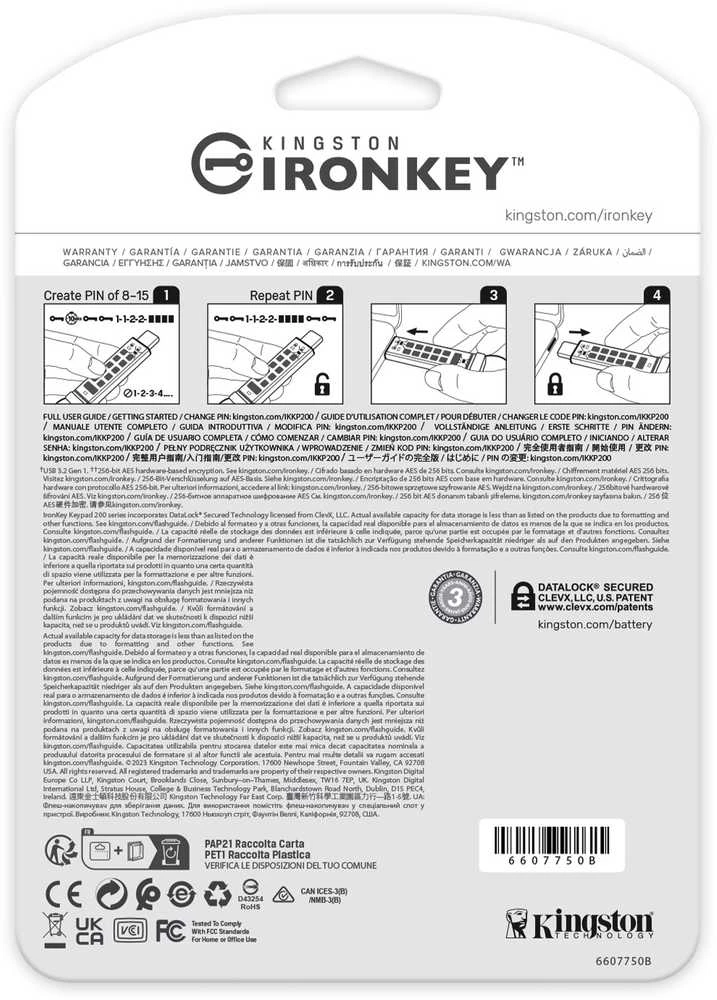 „Kingston IronKey“ klaviatūra 200 512 GB USB-C su AES šifravimu