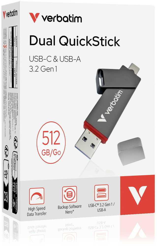 Verbatim Pendrive 512GB USB-A/USB-C Dual QuickStick 32042
