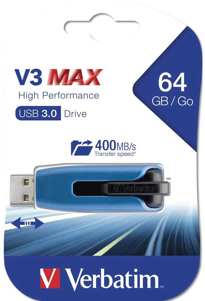 Verbatim Pendrive 64GB USB-A 3.2 V3 MAX mėlynos spalvos 49807
