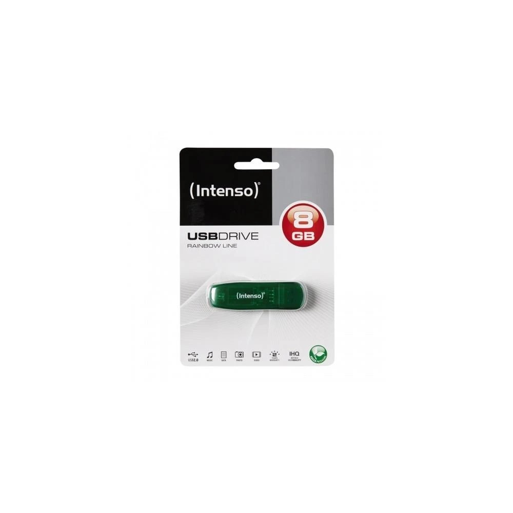 3P - KAINOS PRODUKTAI INTENSO USB atmintukas 8GB Žalias Raktų pakabukas LED Šviesa Medžiaga Skaidrus Plastikas Hi Speed USB 2.0 15 gramų