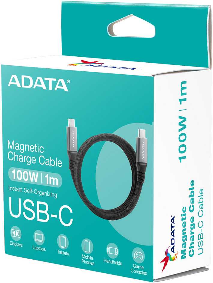 Kabelis USB ADATA USB-C do USB-C 3.2 Gen 2 100 W 1m Magnetyczny Juodas (CACCU3-100W-100AN-BK)