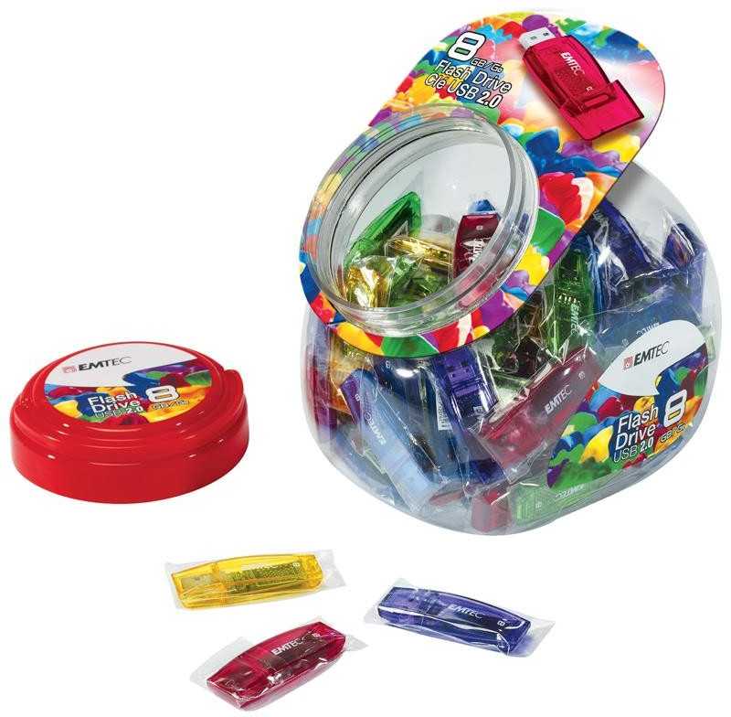 Emtec C410 Color Mix - saldainių indelis 2.0, 32 GB, USB A tipo, 2.0, 15 MB/s, dangtelis, daugiaspalvis