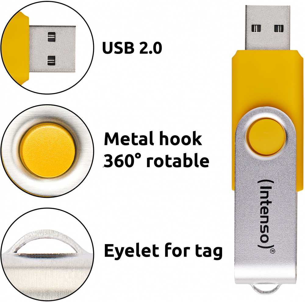 Mėlyna Intenso Office Line Multipack 64 GB, USB-Stick - 5 USB-A 3.2 USB-Sticks in yellow, žalias, juodas, mėlynas + oranžinis
