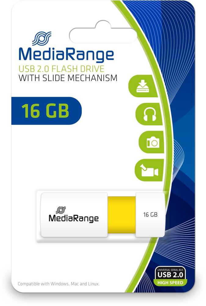 „MediaRange Color Edition“ 16 GB, USB atmintinė - balta/geltona, USB-A 2.0