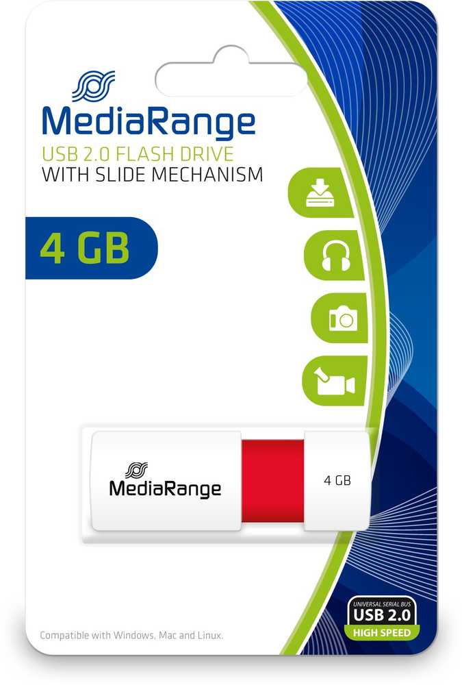 STICK MediaRange USB STICK 4GB USB 2.0 Slider red
