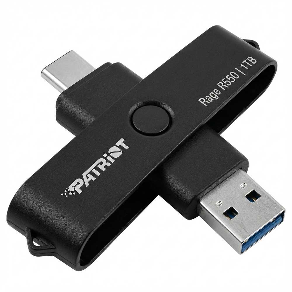 USB Atmintinė - Patriot Rage R550 1TB 100MB/s USB A+C Sukamoji Juoda