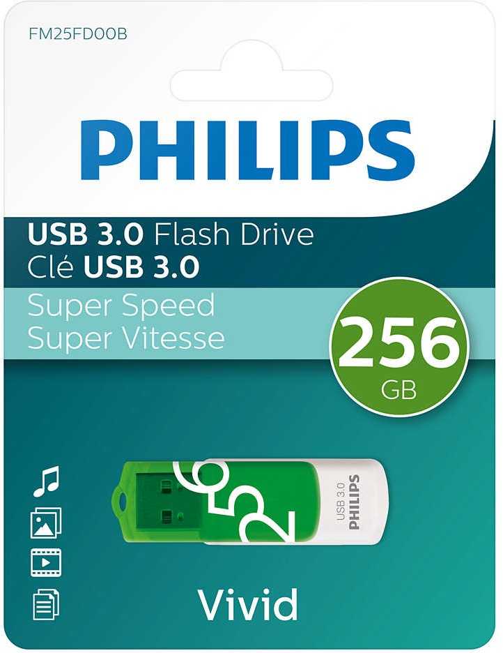 USB atmintinė Philips USB 3.0 256GB Vivid Edition Spring Žalias