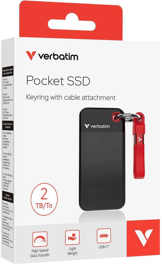 Kietasis diskas Verbatim diskas SSD 2TB - raktų pakabukas su laidu USB 3.2 gen.2 juodos ir raudonos spalvos 32196