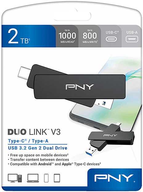USB atmintinė 2 TB - PNY OTG DUO LINK V3 - Type-A/Type-C