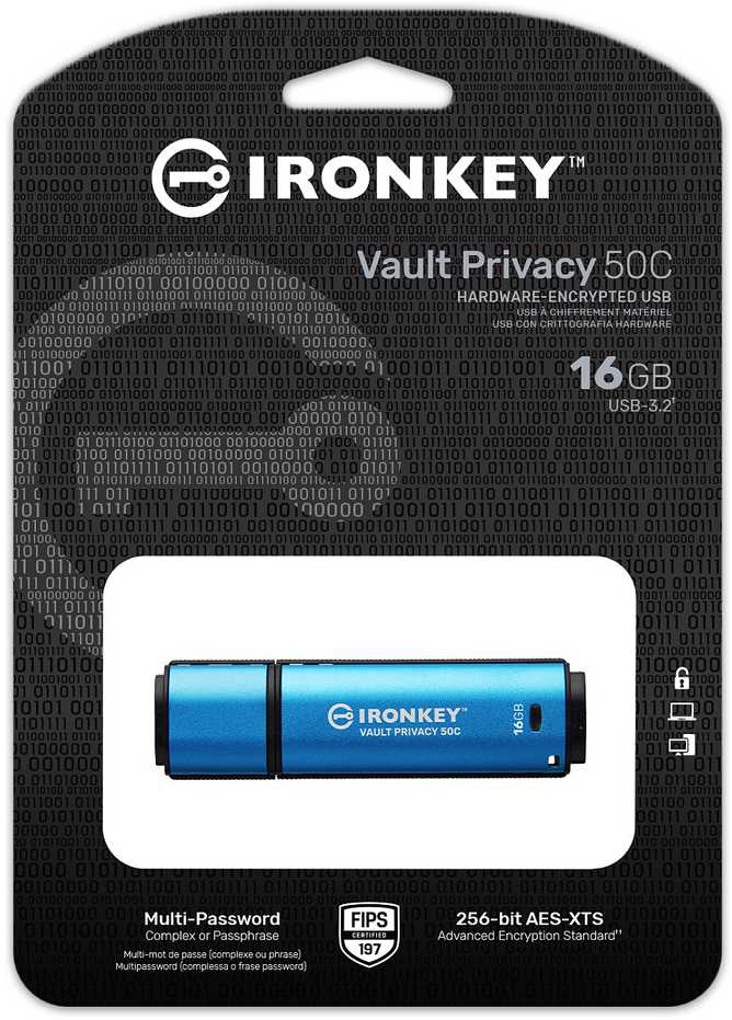 „Kingston IronKey Vault Privacy 50C“ 16 GB USB-C, 256 bitų, AES šifruotas