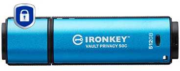 Kingston Flash Drive | IronKey Vault Privacy 50C AES-256 Encrypt | 512 GB | USB-C | Mėlyna