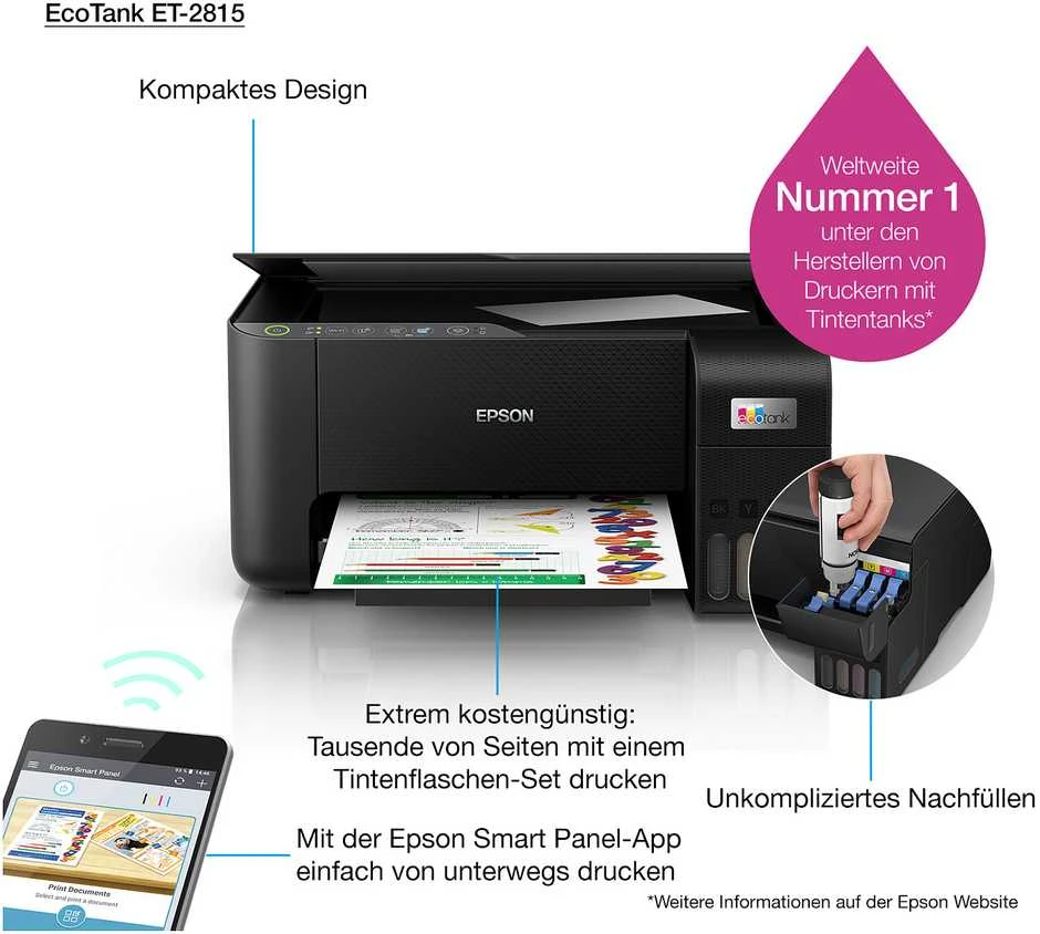 Spausdintuvas Epson EcoTank ET-2815 ET2815 Multifunktionsdrucker spalvotas Tintenstrahl nachfüllbar (C11CJ67417)