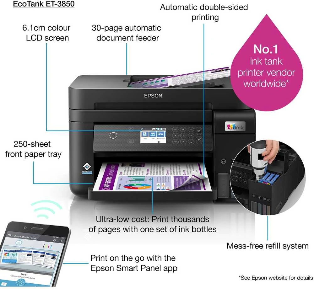 Daugiafunkcis spausdintuvas epson ecotank et-3850 (C11CJ61402)