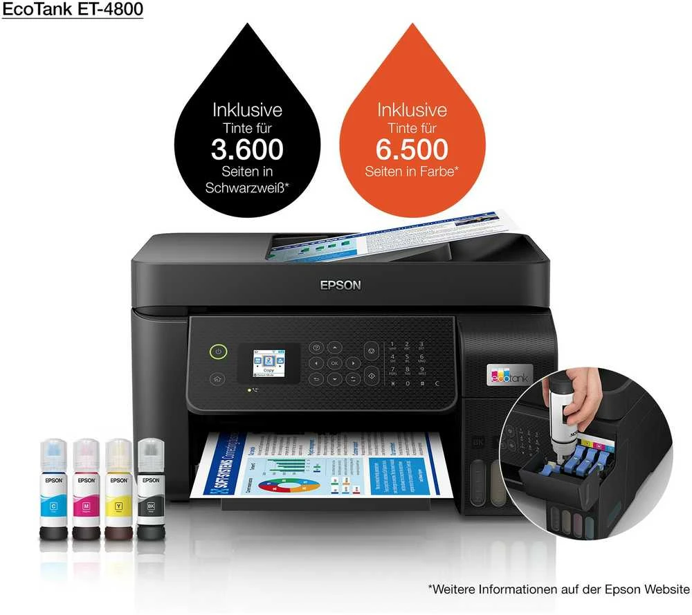 Spausdintuvas Epson EcoTank ET-4800 ET4800 Multifunktionsdrucker spalvotas Tintenstrahl nachfüllbar (C11CJ65402)
