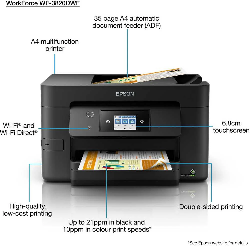 „Epson WorkForce Pro WF-3820DWF“ rašalinis spausdintuvas, A4, 4800 x 2400 DPI, 21 ppm, „Wi-Fi“