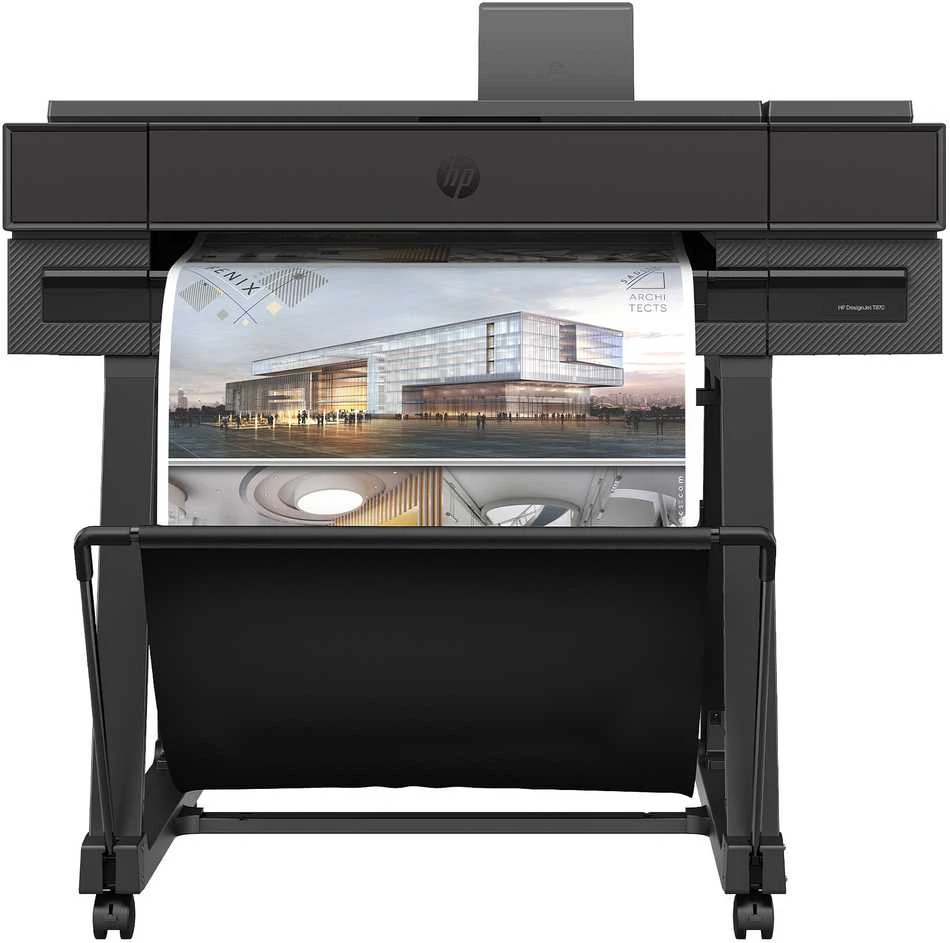 HP DesignJet T870 ploteris - 610 mm (24 colių) didelio formato spausdintuvas - spalvotas - rašalinis - A1 ritinėlis (61,0 cm x 91,4 m) - 2400 x 1200 dpi - iki 0,35 min./puslapis (nespalvotas) / iki 0,35 min./puslapis (spalvotas) - USB 2.0, gigabito LAN, Wi-Fi(n) - pjaustytuvas
