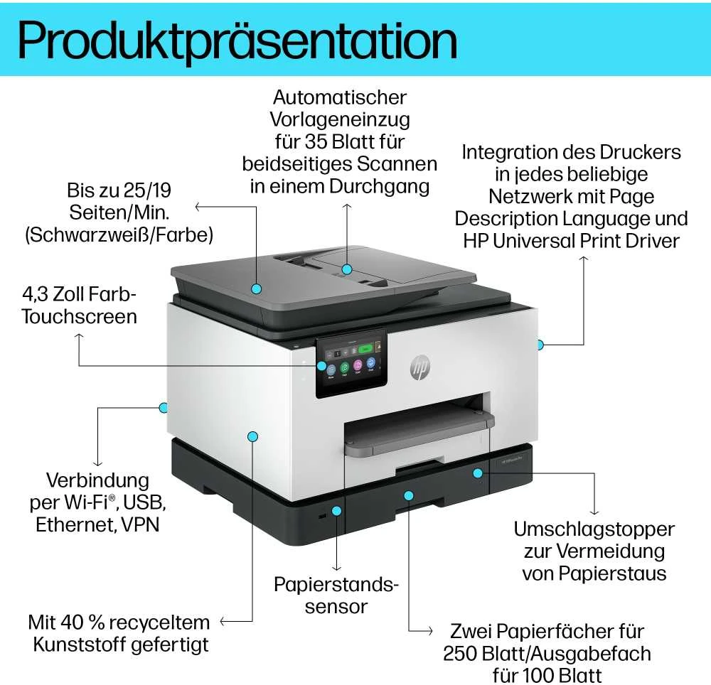 Hewlett Packard (HP) HP OfficeJet Pro 9130b belaidis daugiafunkcis spalvotas Spausdintuvas, dvipusis spausdinimas; Kopijavimo aparatas, Skaitytuvas