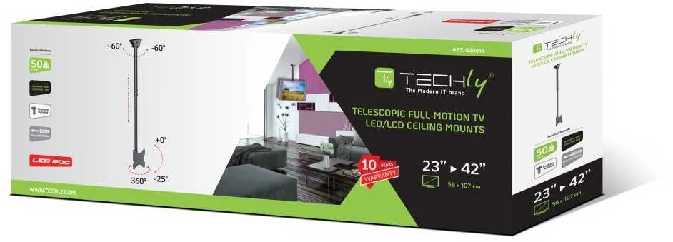 TECHLY 020614 Techly Lubinis laikiklis televizoriui LED/LCD/PLAZMA, 23-42, 50kg, reguliuojamas, VESA