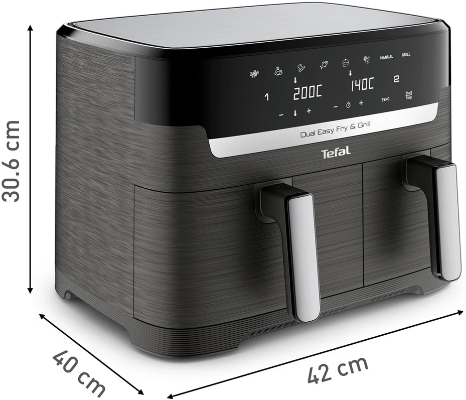 Karšto oro gruzdintuvė Tefal Dual Easy Fry & Grill EY905B, 2700 W, 2 krepšeliai (5,2 litro + 3,1 litro)