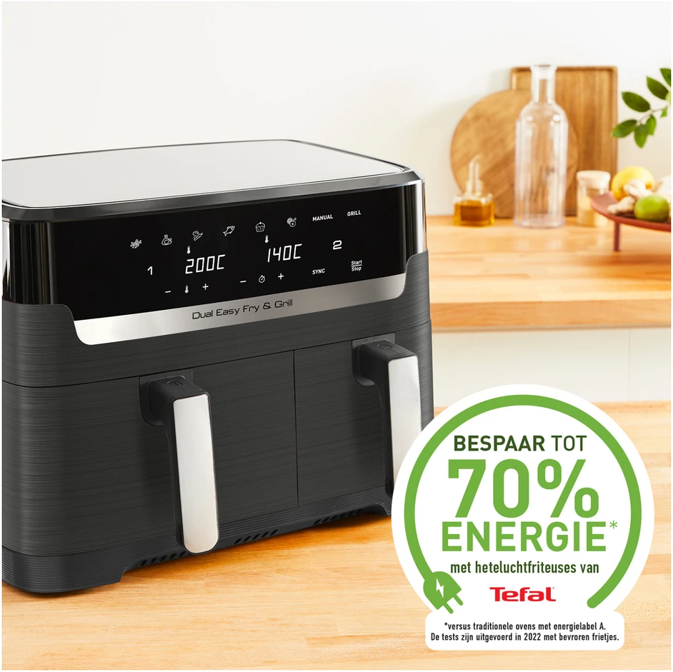 Karšto oro gruzdintuvė Tefal Dual Easy Fry & Grill EY905B, 2700 W, 2 krepšeliai (5,2 litro + 3,1 litro)
