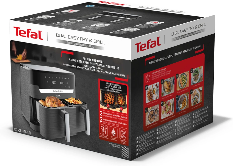 Karšto oro gruzdintuvė Tefal Dual Easy Fry & Grill EY905B, 2700 W, 2 krepšeliai (5,2 litro + 3,1 litro)